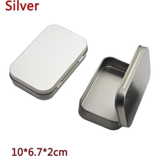 Storage Kit Tin Hinged Silver Small Empty Plain Metal Storage Bit Box Case Organizer For Money Coin Candy Keys