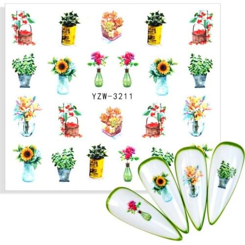1 Sheet Colorful Flower Gel Polish Manicure Stickers For Nails Blooming Floral Bouquet Nail Transfer Paper Foils Decorations