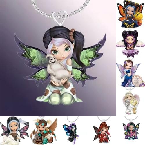 New 3D Printing Angel Wings Necklace Cartoon Necklace Pendant Necklace Creative Necklace Wholesale Resin Embellishments Figurine