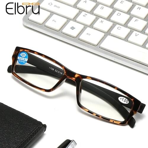 Elbru Anti Blue Light Reading Glasses Fashion Rectangle Presbyopia Glasses Antifatigue Hyperopia Eyewear Unisex +1.0 to +4.0
