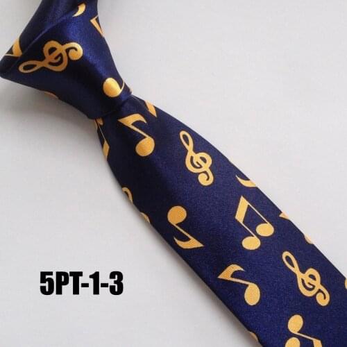 5cm Popular Men Casual Skinny Ties Fashion Printed Necktie Blue with Yellow Musical Notes