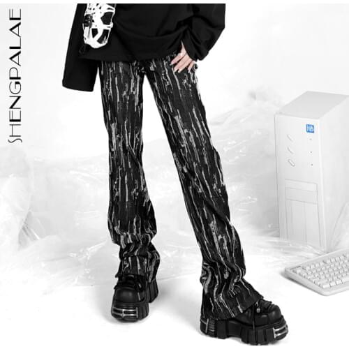 SHENGPALAE Homemade Punk Jeans Womens 2021 New High Waist Ripped Holes Streetwear Loose Denim Flare Pants Female Trendy 5A1346