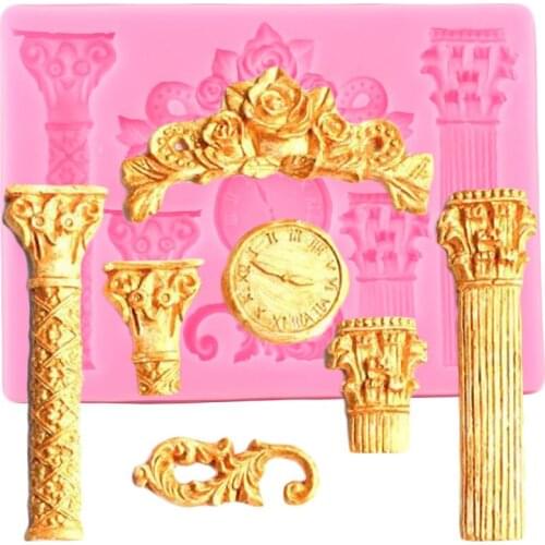 Baroque Roman Column Silicone Mold Scroll Relief Flower Cake Border Fondant Cake Decorating Tools Candy Chocolate Gumpaste Molds