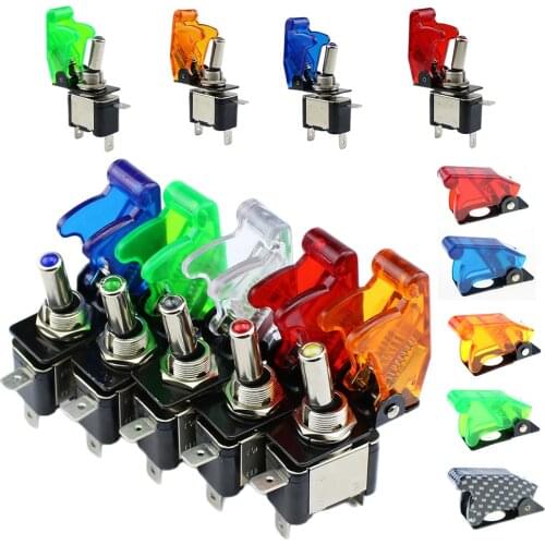 2pcs illuminated LED Toggle Switch With Missile Style Flick Cover 12V Car Dash