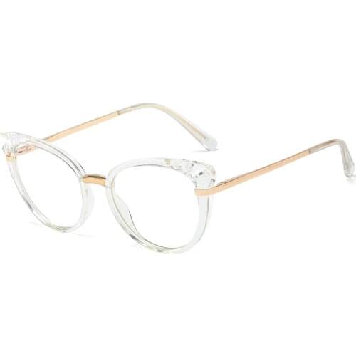 Veshion Computer Blue Light Glasses Optical Women Gold Cat Eye Transparent Eyeglasses Frames Red Clear Lens Half Metal