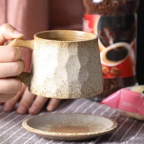 Vintage Ceramic Coffee Mug Saucer Set Handmade Japanese Style Stoneware Coffee Cup Home Office Breakfast Milk Tea Cup Gifts 300m