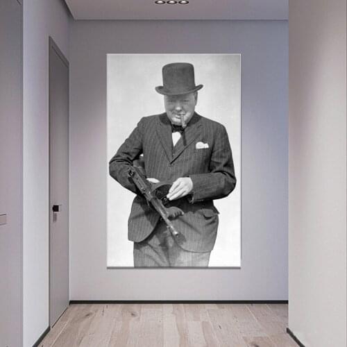 Winston Churchill Mit Tommy Gun Bild Britisch paintings canvas art Prints Wall Art For Living Room Bedroom Decor