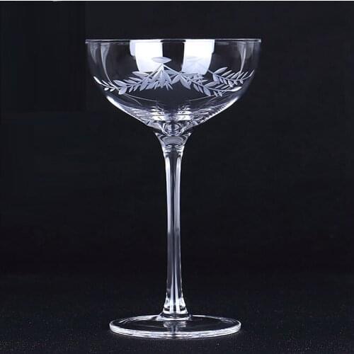 Japanese Style Lead Free Wine Glass Wide-Mouth Cocktail Goblet Crystal Carved Champagne Margaret Cup