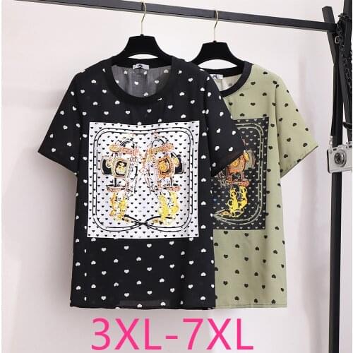 New 2021 summer plus size tops for women large loose casual short sleeve black green print O neck T-shirt 3XL 4XL 5XL 6XL 7XL