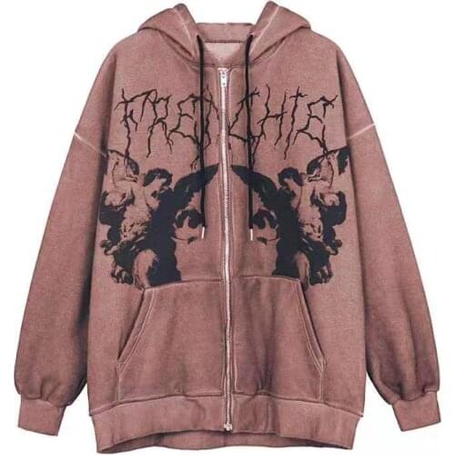 2021 new Hoodie Angel print Dark print Jacket Coat Women hip-hop streetwear Harajuku Anime hoodies zipper women zip up hoodie