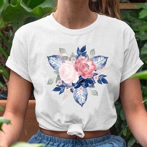 Women Graphic Floral Flower Mujer Camisetas Clothing Ladies 2021 Watercolor Print Female Tshirt Lady Clothes Tops Tees T-Shirt