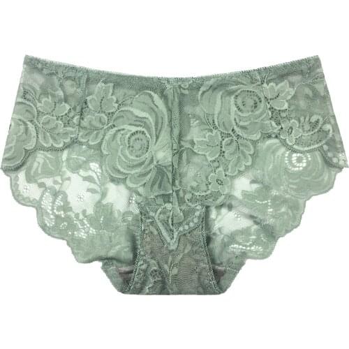 Womens underwear French non-trace lace hip wrap breathable graphene anti-septic crotch high elastic midwaist 7325