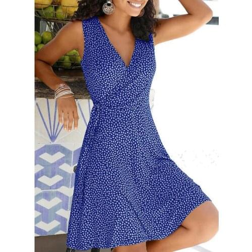 2021Polka Dot Print Dress Women Sleeveless Bandage Beach Dress Summer Bohemian Dresses for Women V Neck Casual Dresses Ladies