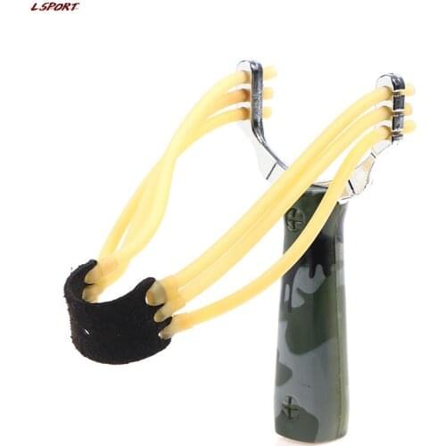 1PCS Wood Grain Camouflage Slingshot Three Cards Rubber Band Shooting Ball