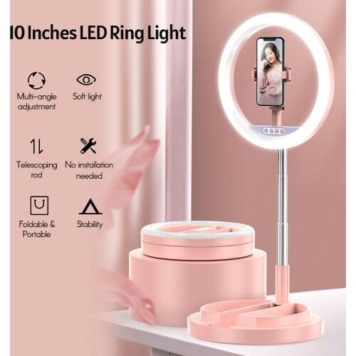 10 Inches Selfie Ring Light LED Circle Lamp Fill Light with Stand 360 Degrees Rotatable Phone Holder for Makeup Photography