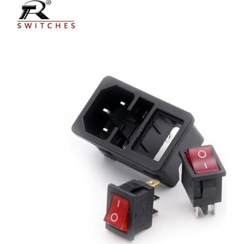 2pcs Power Switch & Socket Connector, 5A/10A 250V fuses, Rocker Switches, Switch with 3 Pin or 4 Pin, Panel Mount Power Adapters