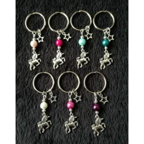 10PCS Mixed Vintage Unicorn Horse Beads&Star Charm Key Chain Ring For Keys Car Bag Key Ring Handbag Keychain Prizes Gift B80