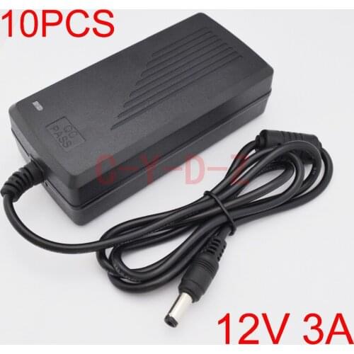 10pcs High quality 12V 3A AC 100V-240V Converter AdapterDC12V 3A 36W Power Supply DC 5.5mm x 2.1mm-2.5mm for 5050/3528 LED Light