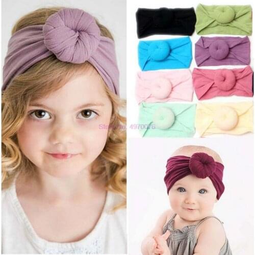 DHL 200pcs Girls Round Knot Nylon Headbands Elastic Wide Nylon Hair Bands Kids Turban Round Hair Accessories
