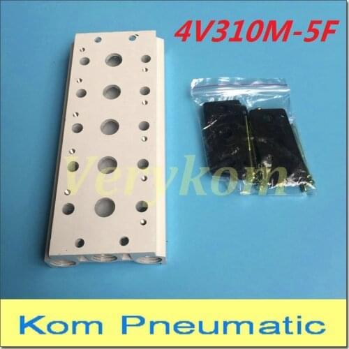 5 Row For Airtac Type 4V310-10 4A 4V Solenoid Valve Manifold With Screws Rubber Valve Base Board Block 4V310M-5F 5 Station