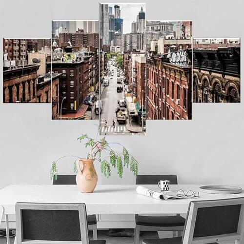 5 Pieces Wall Art Canvas Painting Retro City Street Landscape Poster Home Decoration Pictures Modular Modern For Living Room