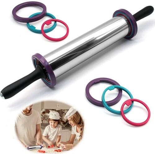 Large Rolling Pin Cookies Noodle Biscuit Fondant Stainless Steel Cake Dough Roller with 3 Levels Adjustable Baking Accessories