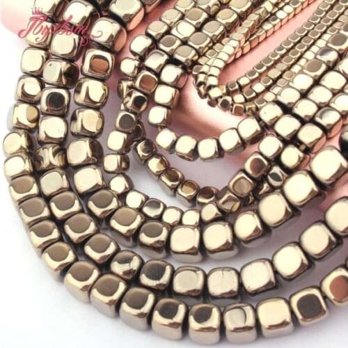 2,3,4,6mm Cube Beads Light Gold Hematite Natural Stone Spacer Beads For DIY Accessories Necklace Bracelets Jewelry Making 15"