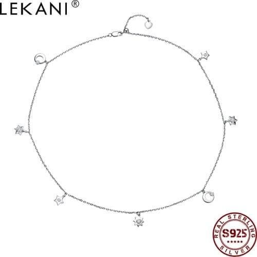 LEKANI Chains Necklaces 925 Sterling Silver Fashion Star Moon Pendants Choker Necklace For Women Statement Jewelry Wedding Gift
