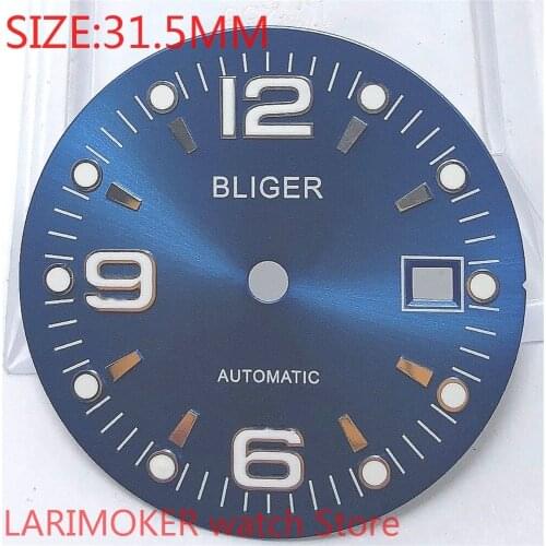 Bliger 31.5mm aseptic high quality watch Dial Fit ETA 2836/2824 DG2813/3804 Miyota 8215 821A 8205 automatic movement dial blue