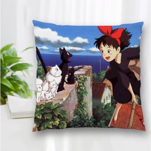 Kikis Delivery Service Anime Pillow Slips Polyester Decorative Pillowcases Zipper Pillow Case Pillowcase Cover Square 40x40cm