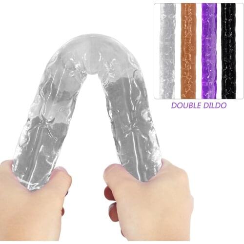 Double Dildo Flexible Soft Jelly Vagina Anal Realistic Penis Sex Toy For Women Lesbian Double Ended Dildo Dual Heads Horse Dildo