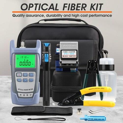 15pcs/set FTTH Fiber Optic Tool Kit with FC-6S Fiber Cleaver -70~+10dBm Optical Power Meter Visual Fault Locator 5km
