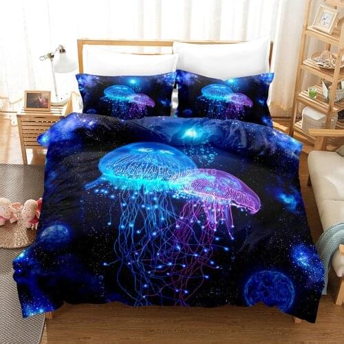 Fantasy Jellyfish Bedding Set Blue Purple 3d Duvet Cover Sets Comforter Bed Linen Twin Queen King Single Size Animal Luxury Gift