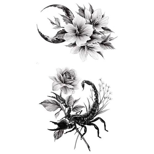 Scorpion King Waterproof Temporary Tattoo Sticker Black Meniscus Flowers Fake Tattoos Flash Tatoos Chest Neck Body Art Women Men