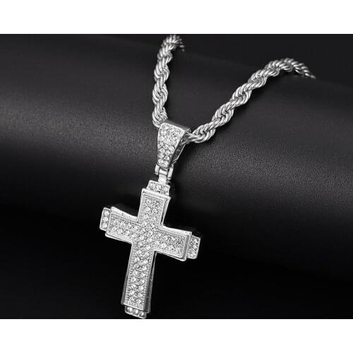 Men Cross Necklace Hip Hop Cross Pendant Necklace With 4mm Zircon Tennis Chain Iced Out Bling Necklaces For Women HipHop Chain