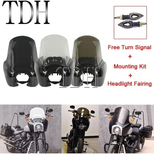 Motorcycle 15'' Windshield Front Headlight Fairing Cowl For Harley Cafe Racer Softail Street Bob FXBB Standard FXST 2018-2021