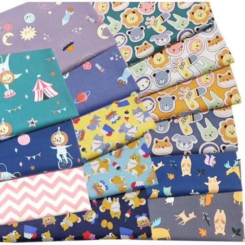 Cartoon Akita Dog Circus Animals Head Deer Rocket 100% Cotton Twill Fabric For Kids Handwork Sheet Quilt Patchwork Clothes Craft