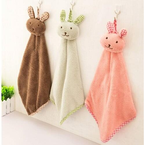 1pcs Soft Hanging Bath Wipe Towel Delicate Fluffy Hand Towel Cute Cartoon Animal Rabbit Plush Kitchen Cleaning Tool