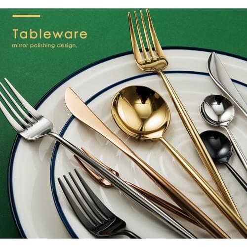 304 Stainless Steel Tableware Set Mirror Shining Rose Gold European Western Food Dinnerware Sets Knife Forks Black Cutleries 4pc