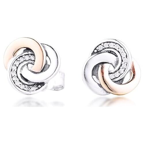 Genuine 925 Sterling Silver Interlinked Circles Stud Earrings for Women Clear CZ Wedding Earing Fine Jewelry Brincos 14k Gold