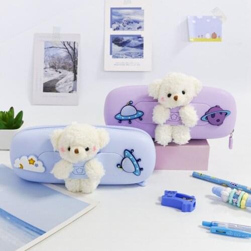 NBX Kawaii Pencil Case School Supplies Anime Bear Silicone Stationery Organizer for Girl 2021 Cute Bag Student Back To School