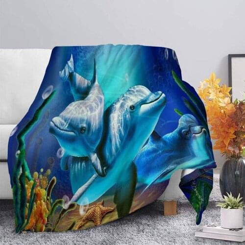 Blue Dolphin Hooded Blanket Fleece Blanket Sofa Soft Blanket Home Decor Office Throw Blanket For Kids And Adult Design Custom