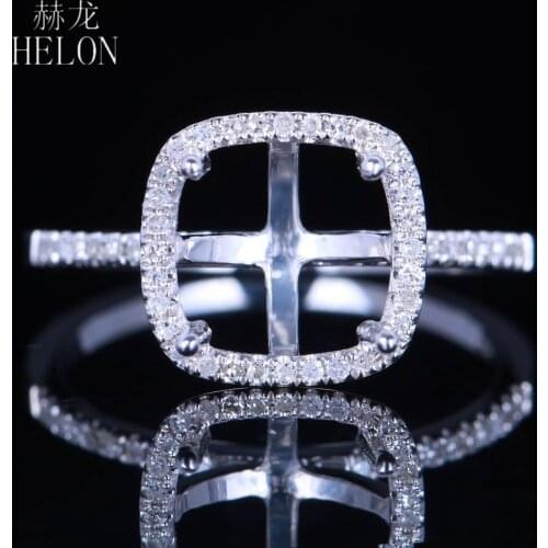 HELON 8mm Cushion Cut Solid 14K White Gold Natural Diamond Semi Mount Engagement Wedding Ring For Women Trendy Jewelry Best Gift