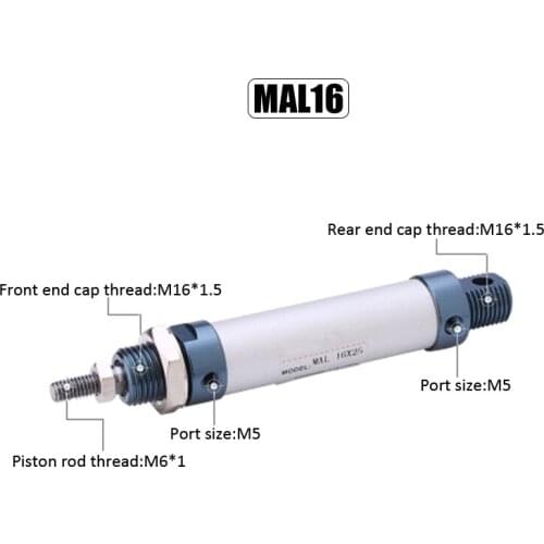 MAL 16mm Bore 25mm-150mm Stroke Aluminum Alloy Pneumatic Cylinder Double Acting Single Rod Air Cylinder
