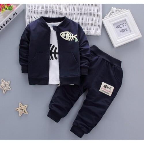 Luxury Designer Baby Boy Clothes Cartoon Fish Cardigan Coat + T-shirt + Pants Infant Clothing Outfits Kids Bebes Jogging Suits