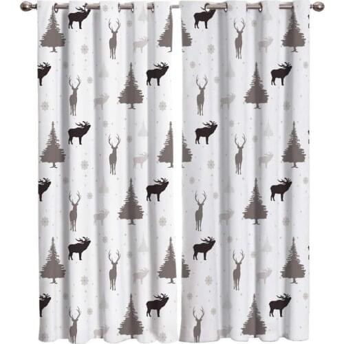 Christmas Tree Snowflake Elk Window Curtain Kitchen Bedroom Decorative Curtain Panel Curtains for Living Room