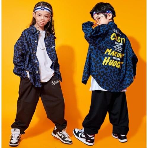 Bazzery Boys Street Dance Girls Leopard Shirt Hip Hop Jacket Loose Kids Jazz Pants Outfits Teenage Costume Clothes Streetwear