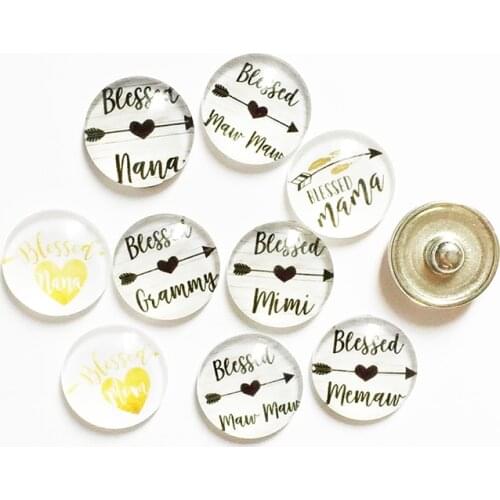 50PCS Mixed Ginger Snap Button Blessed Mama Nana Gigi Grandma Mimi For DIY 18MM Glass Button Snap Bracelet Necklace Jewelry