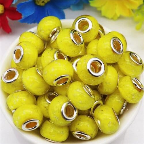 10Pcs Color Luminous Large Hole Glass Spacer Beads Bulk Fit Pandora Bracelet Necklace DIY Cord Key Chain for Jewelry Making