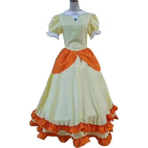 Super Bros Princess Peach Daisy Cosplay Dress Orange Costume with gloves